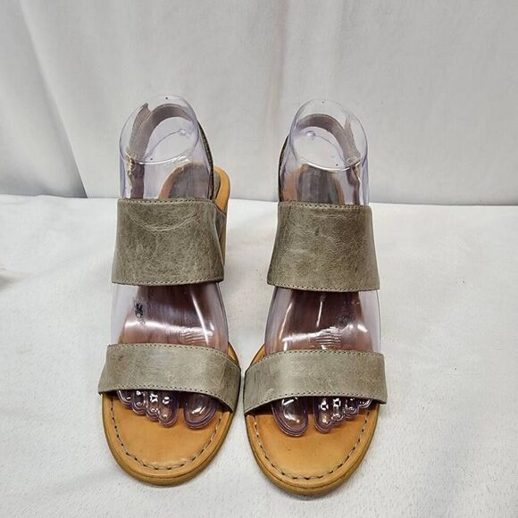 Born Women's 8M Slingback Sandals Gray Leather Double Strap Open Toe Block Heel - Picture 4 of 6